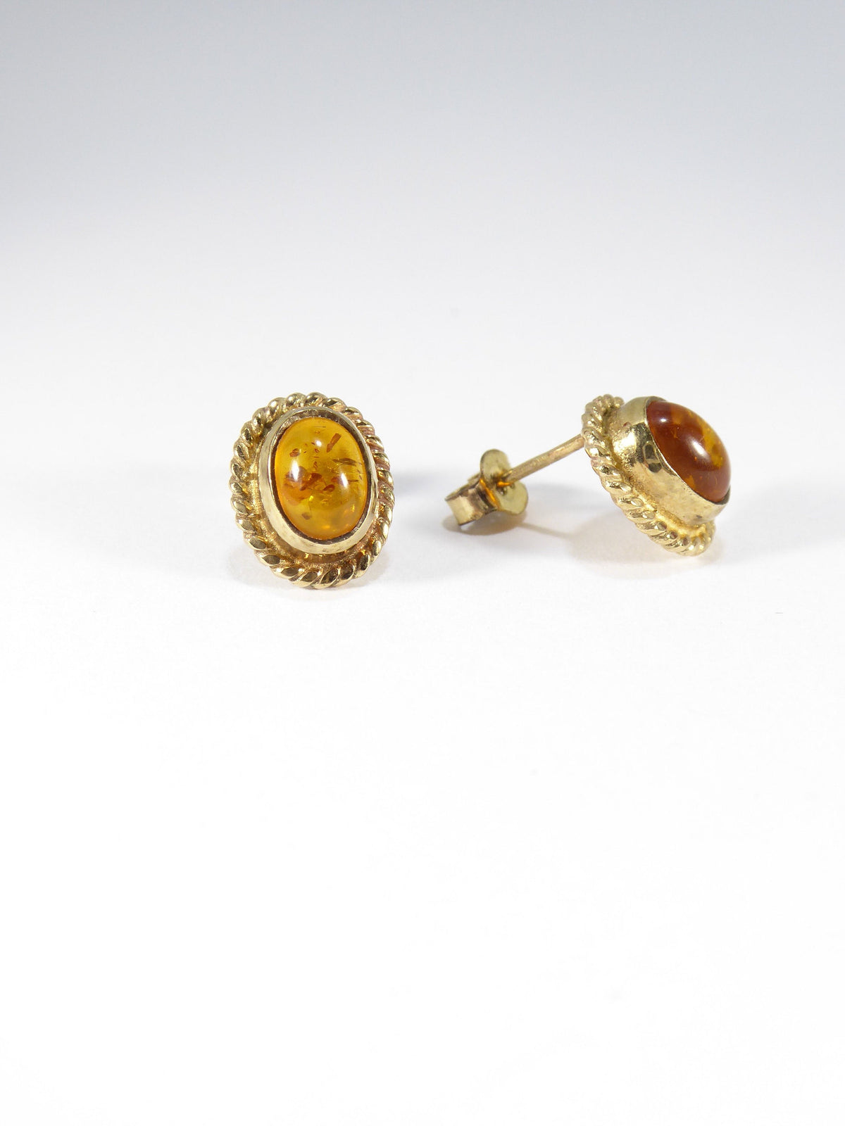 British Vintage Amber Stud Earrings 9k Yellow Gold