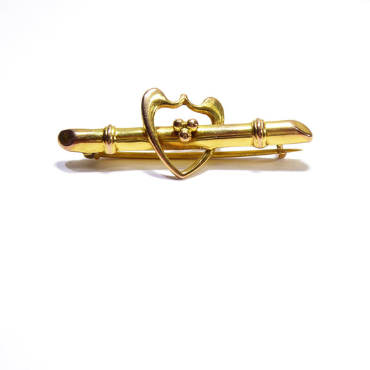 Italian Vintage 9ct Solid Yellow Gold Heart Brooch / Pin