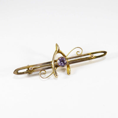 British Vintage 9ct Solid Gold Amethyst Brooch / Pin