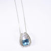 British Vintage Blue Topaz & Natural Diamond  Pendant Necklace , 9K Solid White Gold ( With 18" Gold Chain )