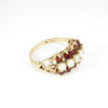British Rare Vintage Garnet & Opal Dress Ring, 9k Solid Yellow Gold ( UK M / US 6 . 1/4 )