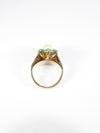 British Vintage Rare Pearl & Turquoise 9k Solid Yellow Gold Tiny Ring ( UK F - US 3 )