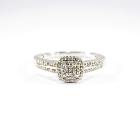 British Vintage 0.20ct Diamond Engagement Ring, 9k White Gold ( UK P , US 7.5 )