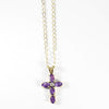 British Vintage Solid Natural Amethyst & Diamond Cross Necklace , 9K Yellow Gold ( With 18" Gold Chain )