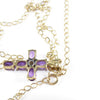 British Vintage Solid Natural Amethyst & Diamond Cross Necklace , 9K Yellow Gold ( With 18" Gold Chain )