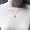Hamsa Hand of Fatima 14K Solid Yellow Gold & Simulated Diamonds Necklace ( Chain 17" / 43cm )