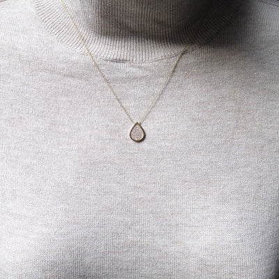 Drop Tear Shape 14K Solid Yellow Gold & Simulated Diamonds Necklace New ( Chain 18" / 45cm )