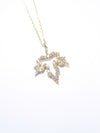 Small Leaf 14K Solid Yellow Gold & Simulated Diamonds Necklace ( Chain 18" / 45cm )