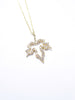 Small Leaf 14K Solid Yellow Gold & Simulated Diamonds Necklace ( Chain 18" / 45cm )