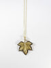 Large Plane Leaf  14K Solid Yellow Gold & Simulated Diamonds Necklace ( Chain 18" / 45cm )