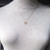 Small Leaf 14K Solid Yellow Gold & Simulated Diamonds Necklace ( Chain 18" / 45cm )