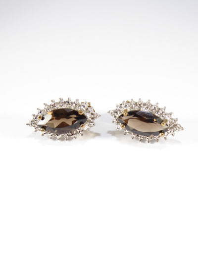 British Vintage Smoky Quartz & Genuine Diamonds Earrings 9k Yellow Gold