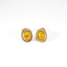 British Vintage Amber Stud Earrings 9k Yellow Gold