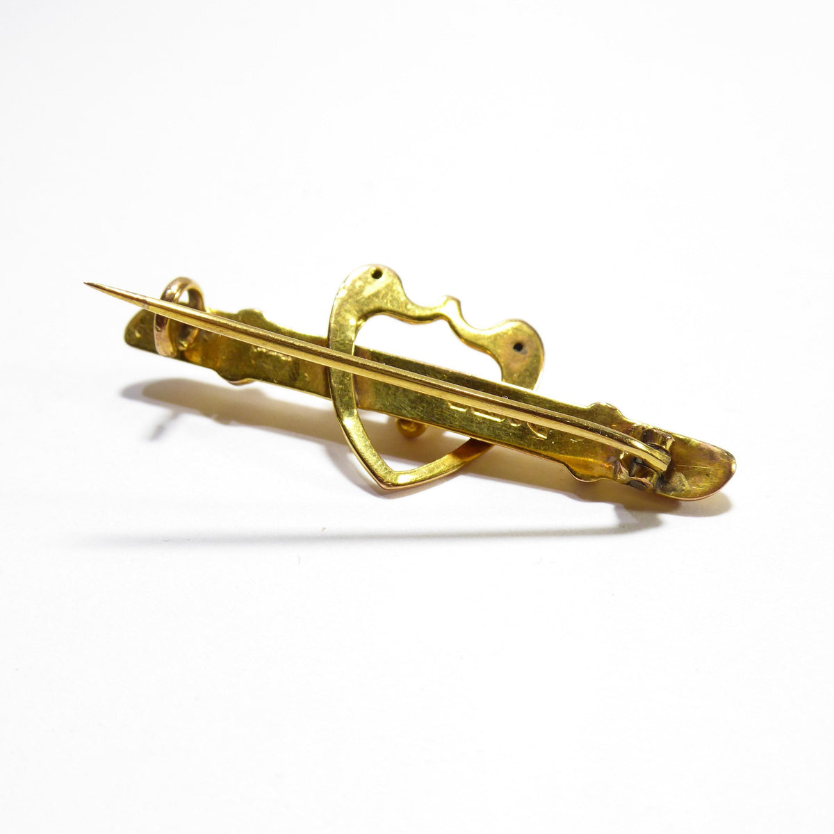 Italian Vintage 9ct Solid Yellow Gold Heart Brooch / Pin
