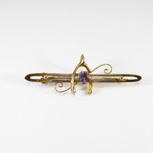 British Vintage 9ct Solid Gold Amethyst Brooch / Pin