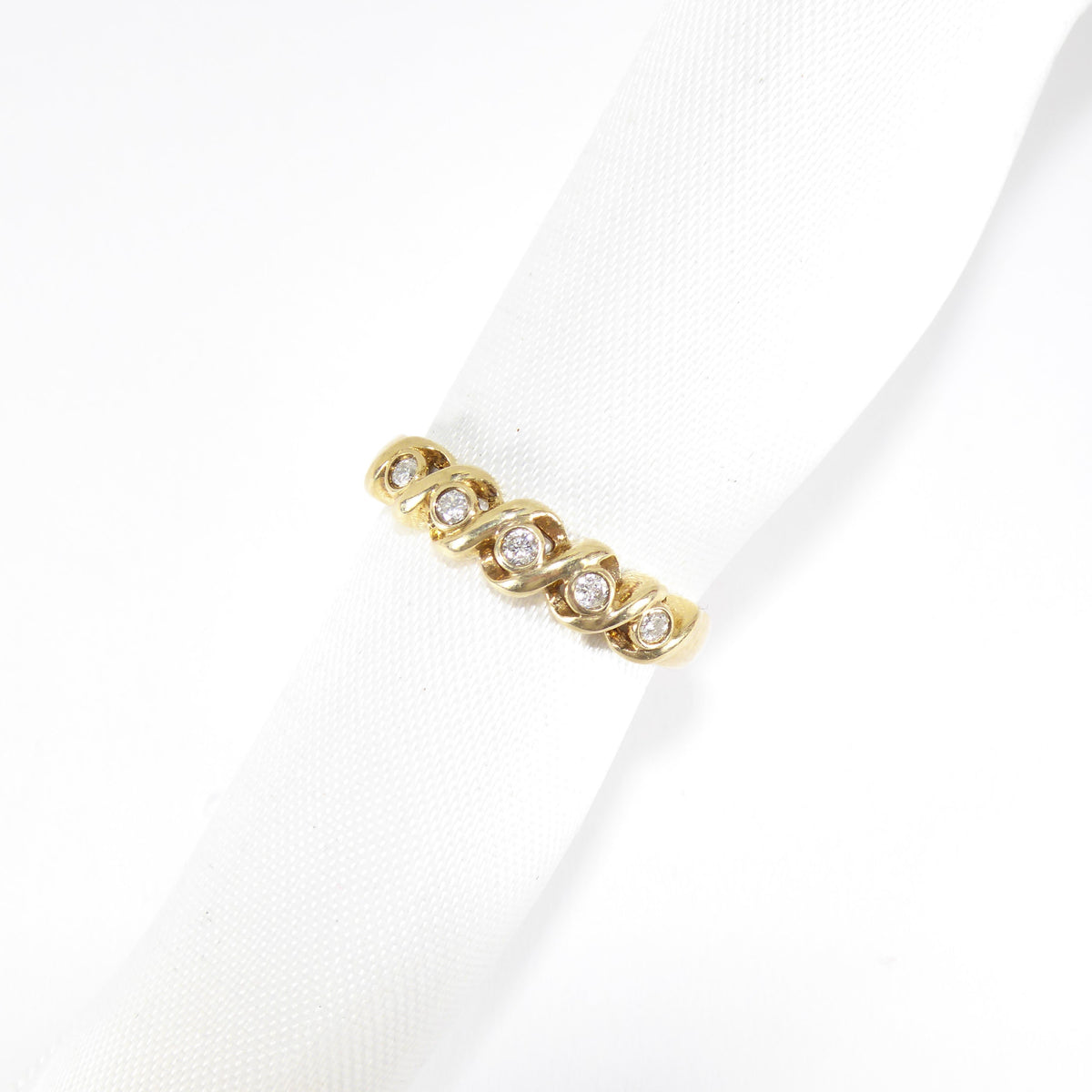 British Vintage Diamond Half Eternity Ring , 9ct Solid Yellow Gold ( UK L - US 5.3/4 - 11mm )