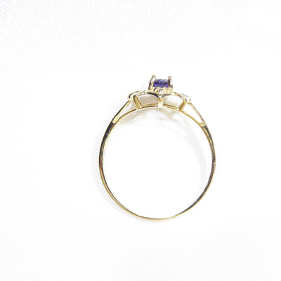British Vintage Tanzanite & Diamond Ring , 9ct Solid Yellow Gold ( UK O - US 7 / 15mm )