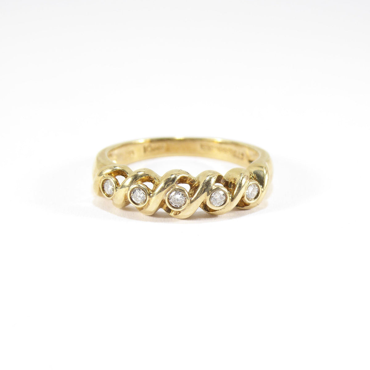 British Vintage Diamond Half Eternity Ring , 9ct Solid Yellow Gold ( UK L - US 5.3/4 - 11mm )