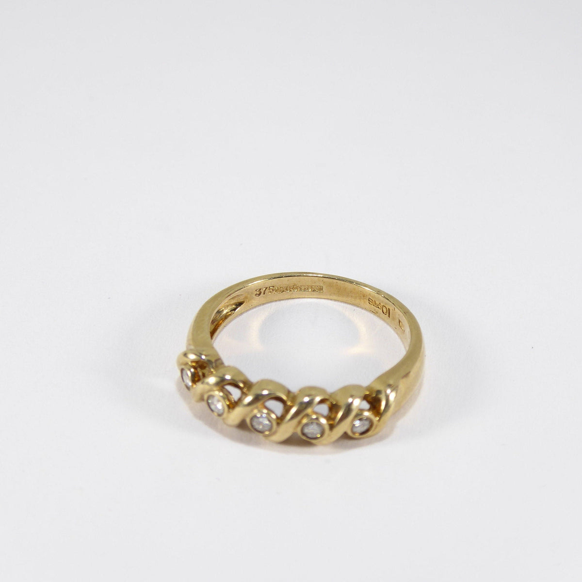 British Vintage Diamond Half Eternity Ring , 9ct Solid Yellow Gold ( UK L - US 5.3/4 - 11mm )