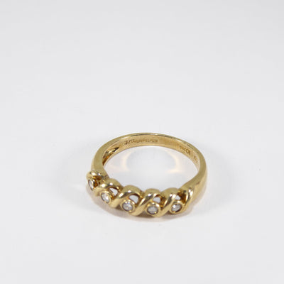 British Vintage Diamond Half Eternity Ring , 9ct Solid Yellow Gold ( UK L - US 5.3/4 - 11mm )