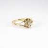 British Vintage Diamond Flower Ring , 9ct Solid Yellow Gold ( UK M - US 6.1/4 / 12.5mm )