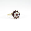 British Vintage Opal & Garnet Cluster Ring 9ct Solid Yellow Gold ( UK Q - US 8 / 17mm )