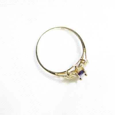 British Vintage Tanzanite & Diamond Ring , 9ct Solid Yellow Gold ( UK O - US 7 / 15mm )