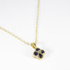 British Vintage Natural Sapphire & Diamond Clover Necklace , 9K Solid Yellow Gold ( With 18" Gold Chain )
