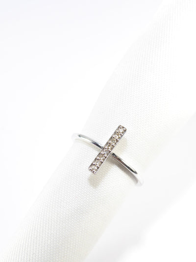 British Vintage Genuine Diamond Bar Ring, 9k White Gold ( UK M , US 6 )