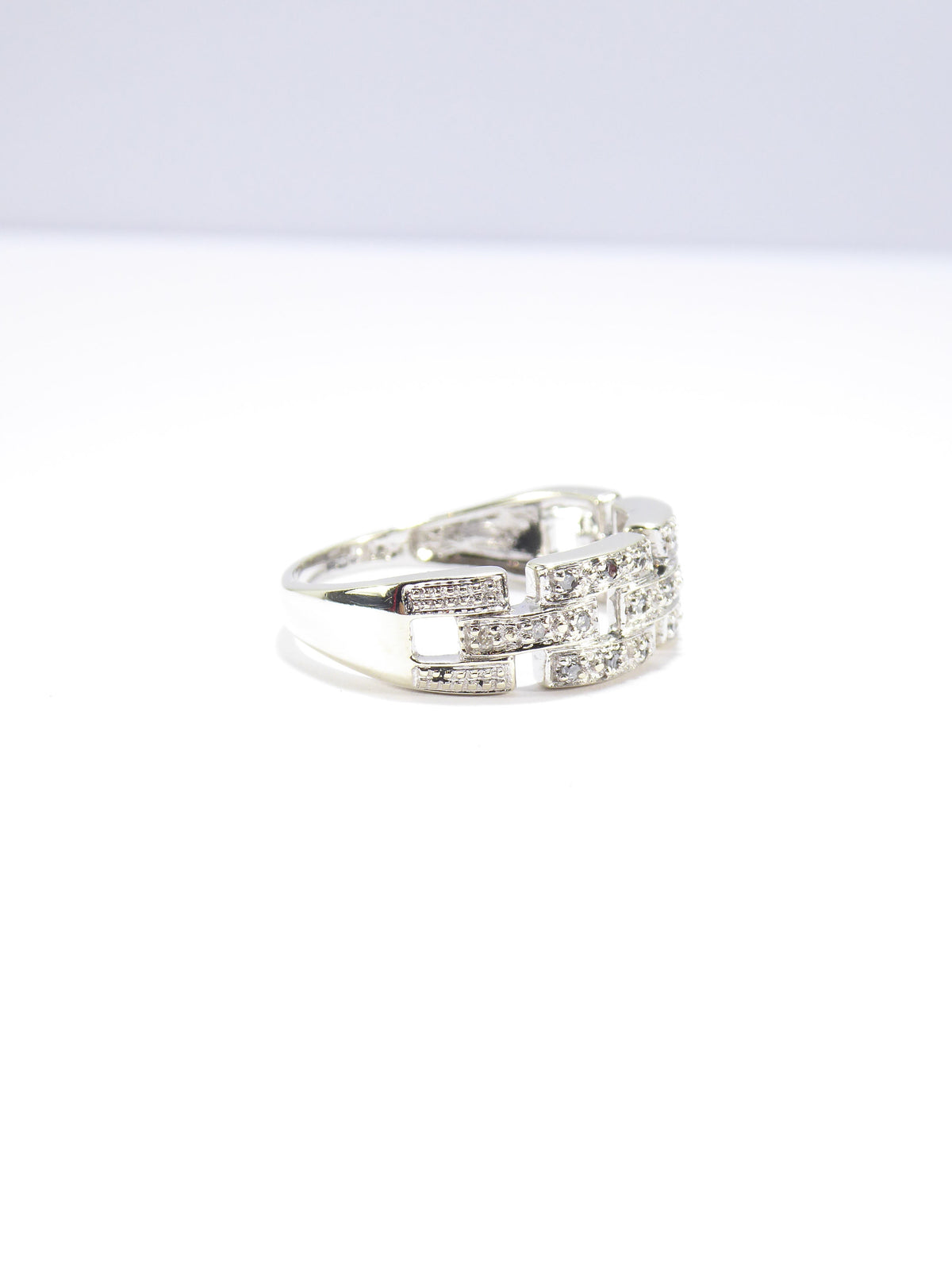 Unique British Vintage Diamond Greek Eye Ring, 9k White Gold ( UK Q , US 8 )