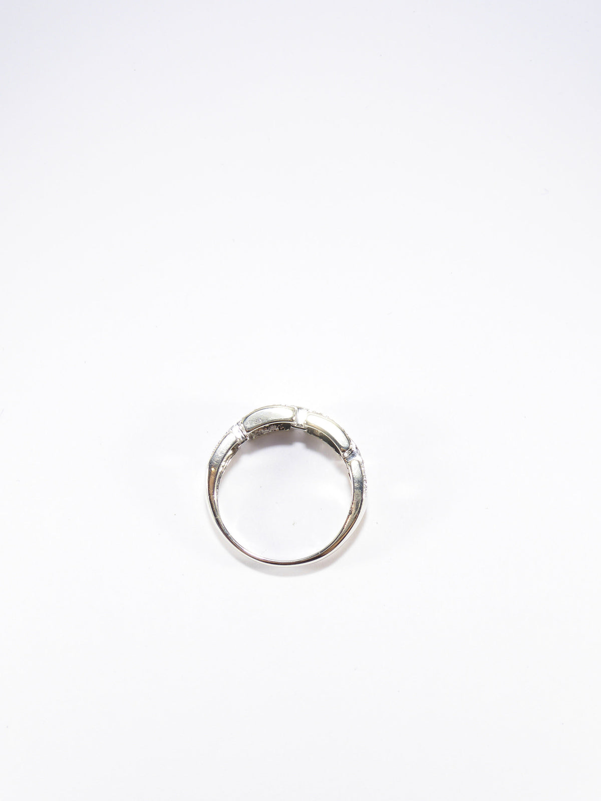 Unique British Vintage Diamond Greek Eye Ring, 9k White Gold ( UK Q , US 8 )