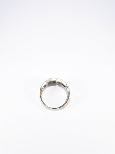 Unique British Vintage Diamond Greek Eye Ring, 9k White Gold ( UK Q , US 8 )