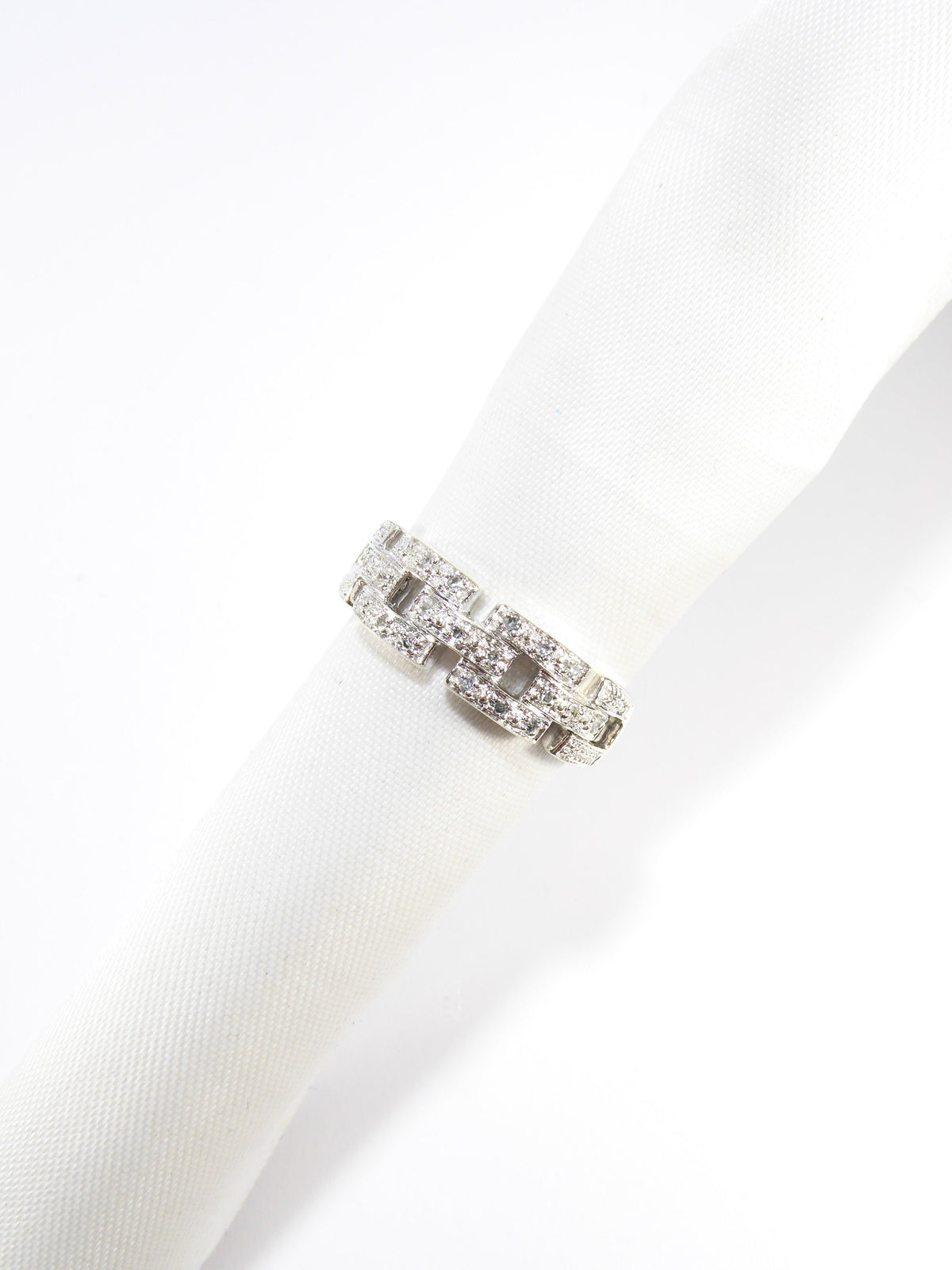 Unique British Vintage Diamond Greek Eye Ring, 9k White Gold ( UK Q , US 8 )