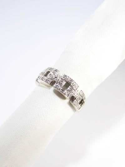 Unique British Vintage Diamond Greek Eye Ring, 9k White Gold ( UK Q , US 8 )