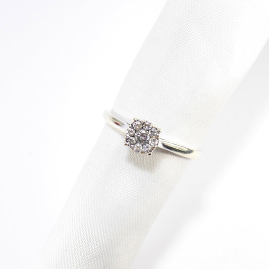 British Vintage .25ct Diamond Solitaire Ring, 9ct Solid White Gold ( UK P  - US 7.5 )