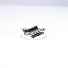 British Unique Vintage Sapphire & Diamond Ring, 9ct White Gold ( UK O - US 7 )