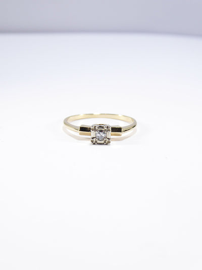 Vintage Thin .15ct Diamond Solitaire Ring, 14ct Solid Yellow Gold ( UK L  - US 6 )