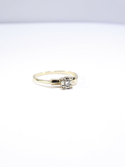 Vintage Thin .15ct Diamond Solitaire Ring, 14ct Solid Yellow Gold ( UK L  - US 6 )