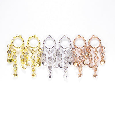 Moon Star Heart Hanging Earrings
