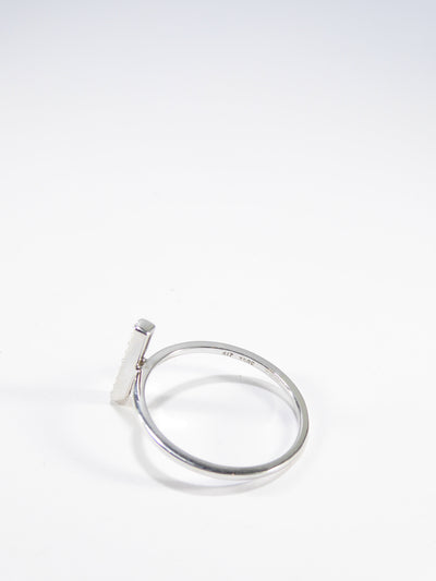 British Vintage Genuine Diamond Bar Ring, 9k White Gold ( UK M , US 6 )
