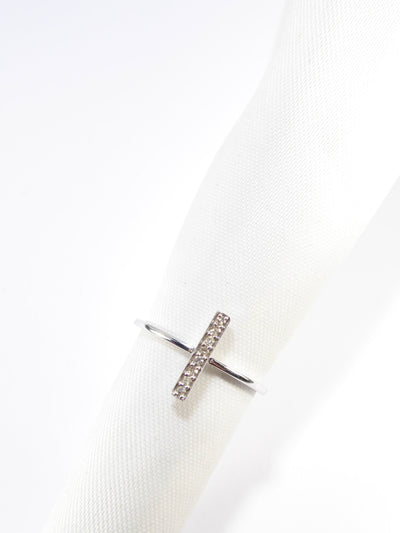 British Vintage Genuine Diamond Bar Ring, 9k White Gold ( UK M , US 6 )