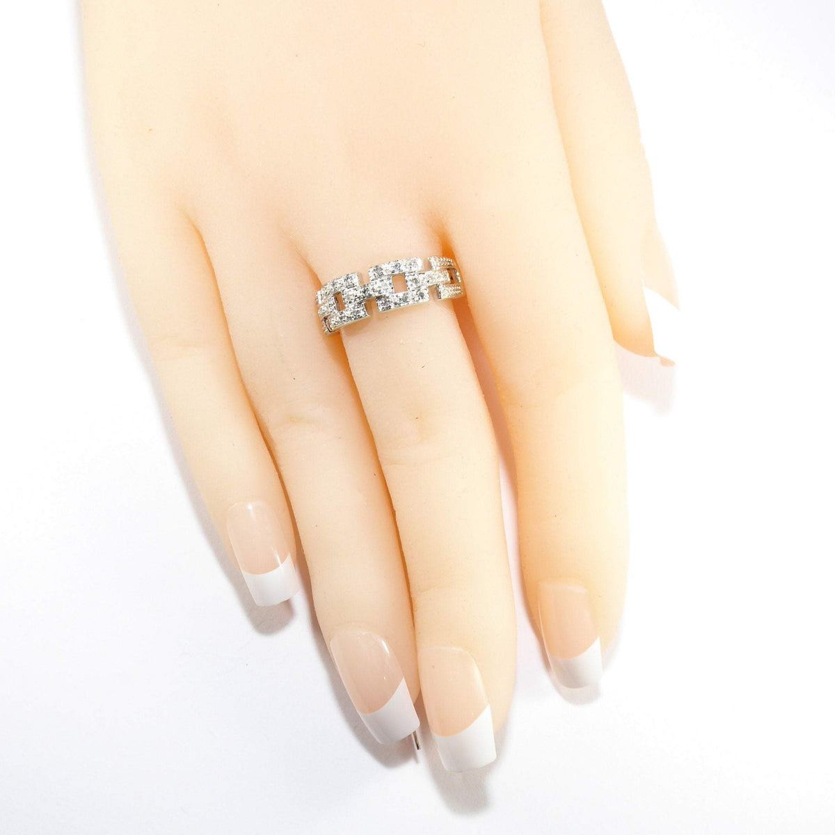 Unique British Vintage Diamond Greek Eye Ring, 9k White Gold ( UK Q , US 8 )