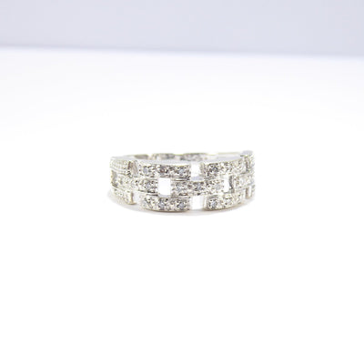 Unique British Vintage Diamond Greek Eye Ring, 9k White Gold ( UK Q , US 8 )