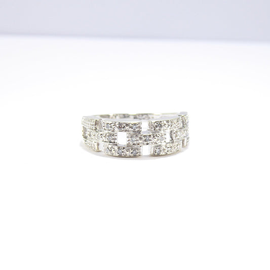 Unique British Vintage Diamond Greek Eye Ring, 9k White Gold ( UK Q , US 8 )