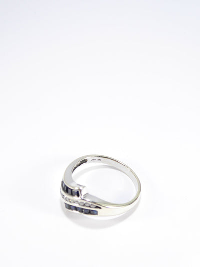 British Unique Vintage Sapphire & Diamond Ring, 9ct White Gold ( UK O - US 7 )