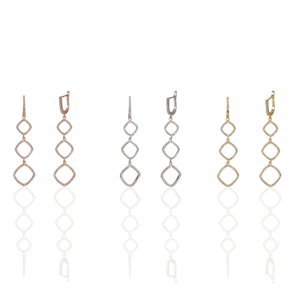 Square Triple Hanging Earrings