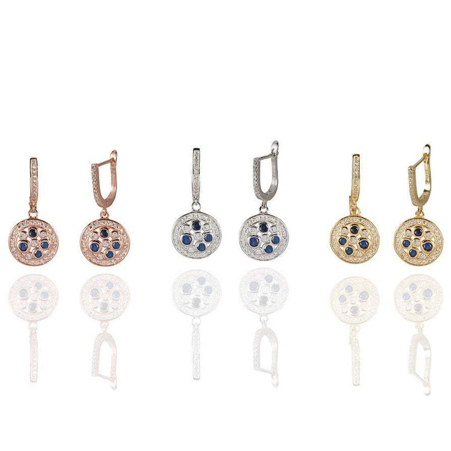 Blue Disc Round Earrings