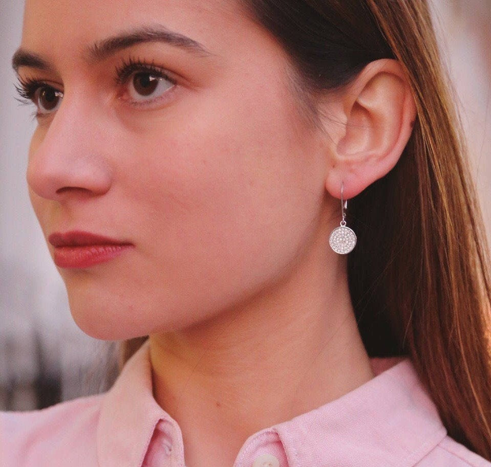 CZ Stone Disc Earrings