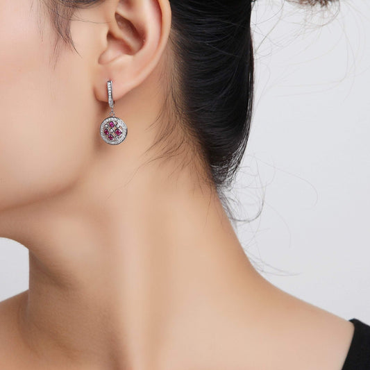 Red Cz Disc Earrings