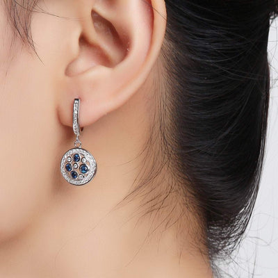 Blue Disc Round Earrings